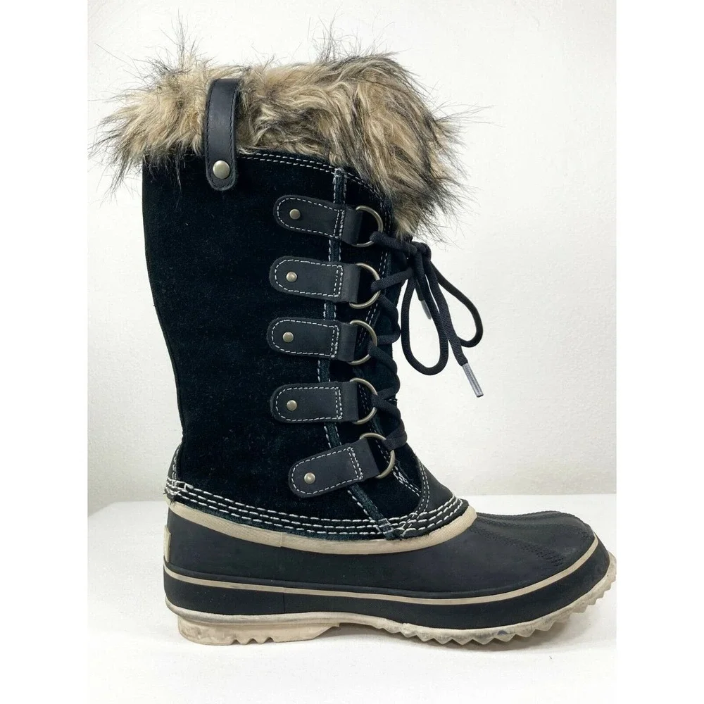 Sorel Joan of Artic Winter Black Waterproof Boots Suede Fur Snow Shoe US 6 EU 37 - Picture 5 of 12